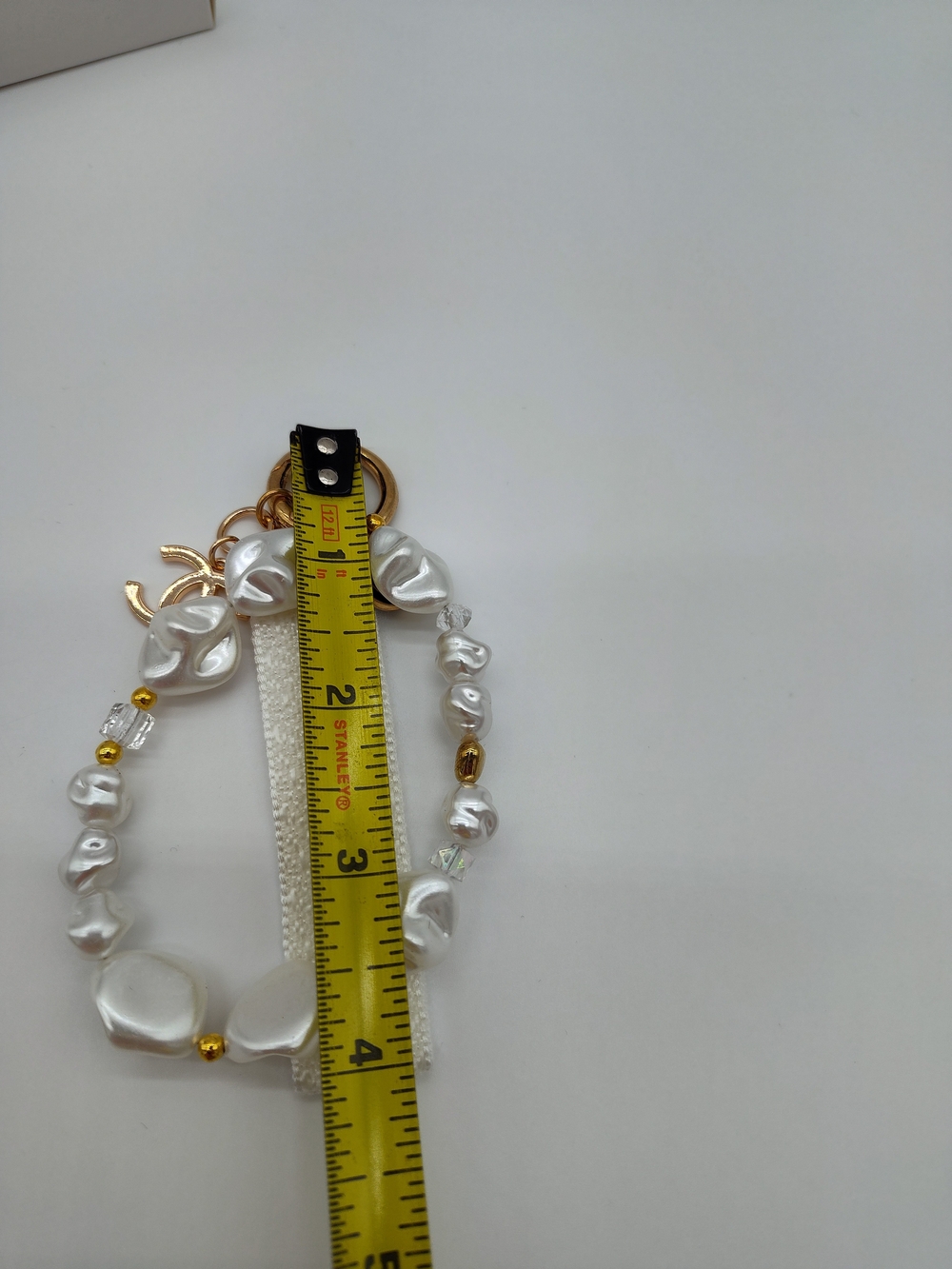 CHANEL Pearl Love CC Charm Keychain Bag Charm Gold Tone Crystal NIB - Picture 6 of 6